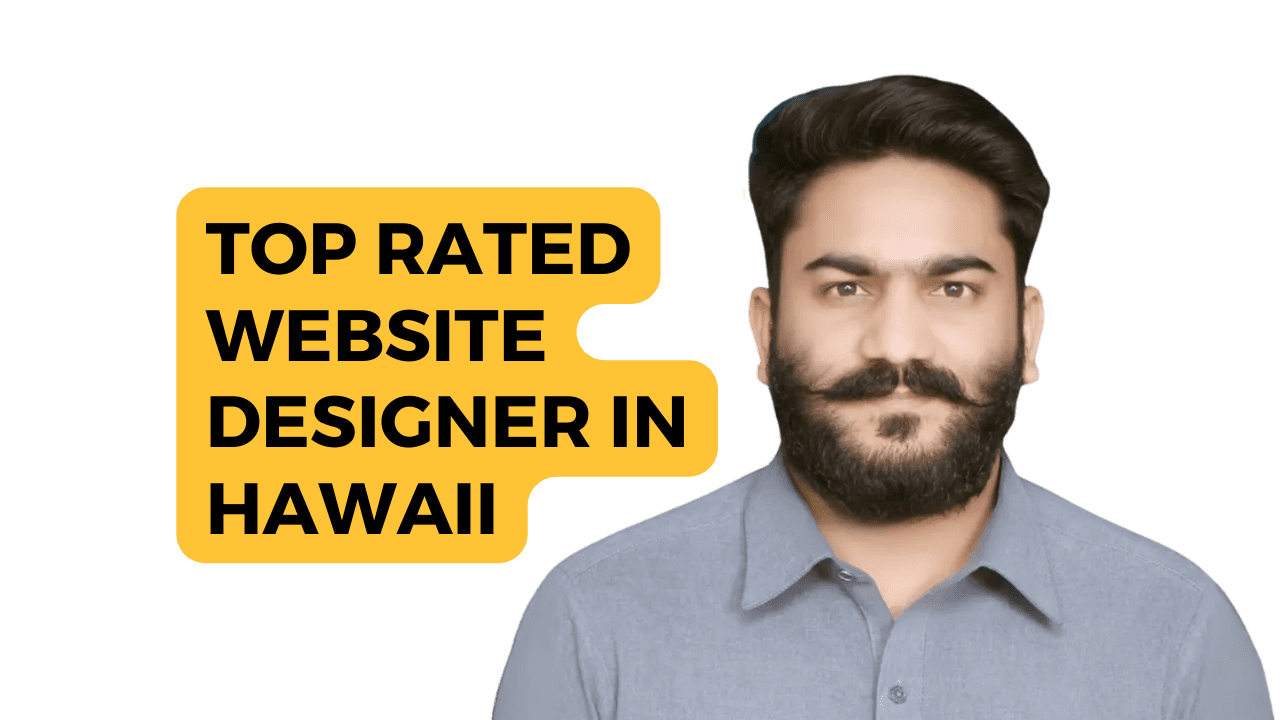 Beside them, there’s a yellow speech bubble that reads “TOP RATED WEBSITE DESIGNER IN HAWAII.” This likely serves as promotional material, highlighting the individual’s expertise in website design and their recognition within Hawaii. If you have any further questions or need additional information, feel free to ask!