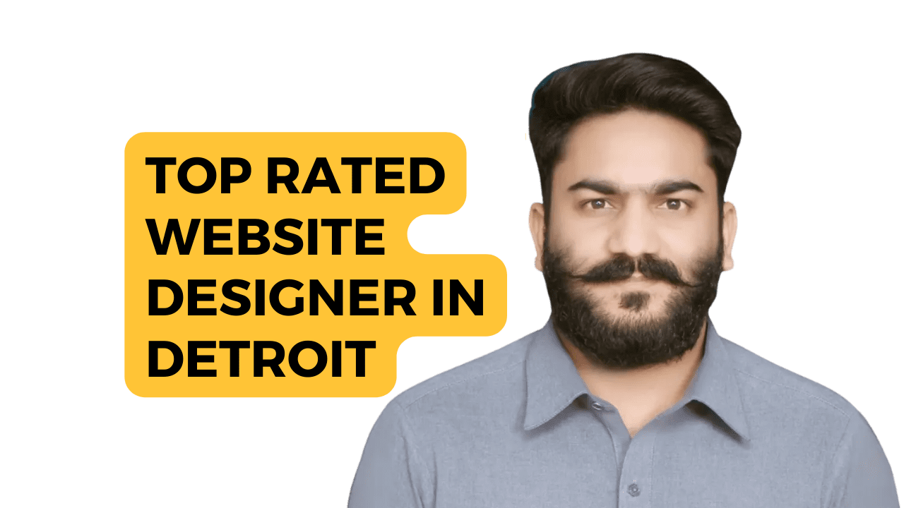 The image appears to be an advertisement or promotional graphic for an expert website designer located in Detroit. The obscured face suggests privacy or a focus on the message rather than the individual’s identity. If you need any further assistance, feel free to ask!