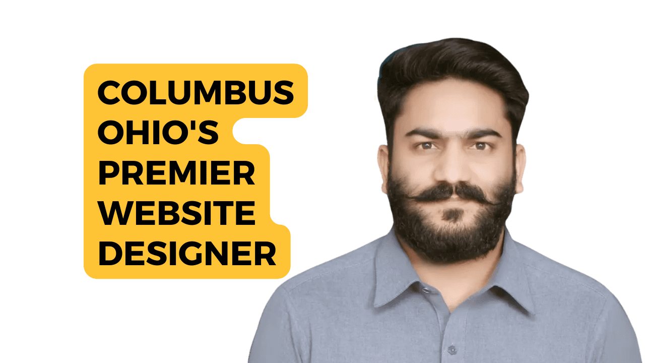 The image appears to be an advertisement or promotional graphic for an expert website designer located in For Columbus Ohio. The obscured face suggests privacy or a focus on the message rather than the individual’s identity. If you need any further assistance, feel free to ask!