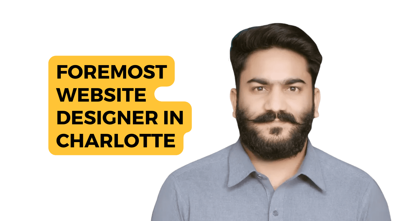 The image appears to be an advertisement or promotional graphic for an expert website designer located in Charlotte. The obscured face suggests privacy or a focus on the message rather than the individual’s identity. If you need any further assistance, feel free to ask!