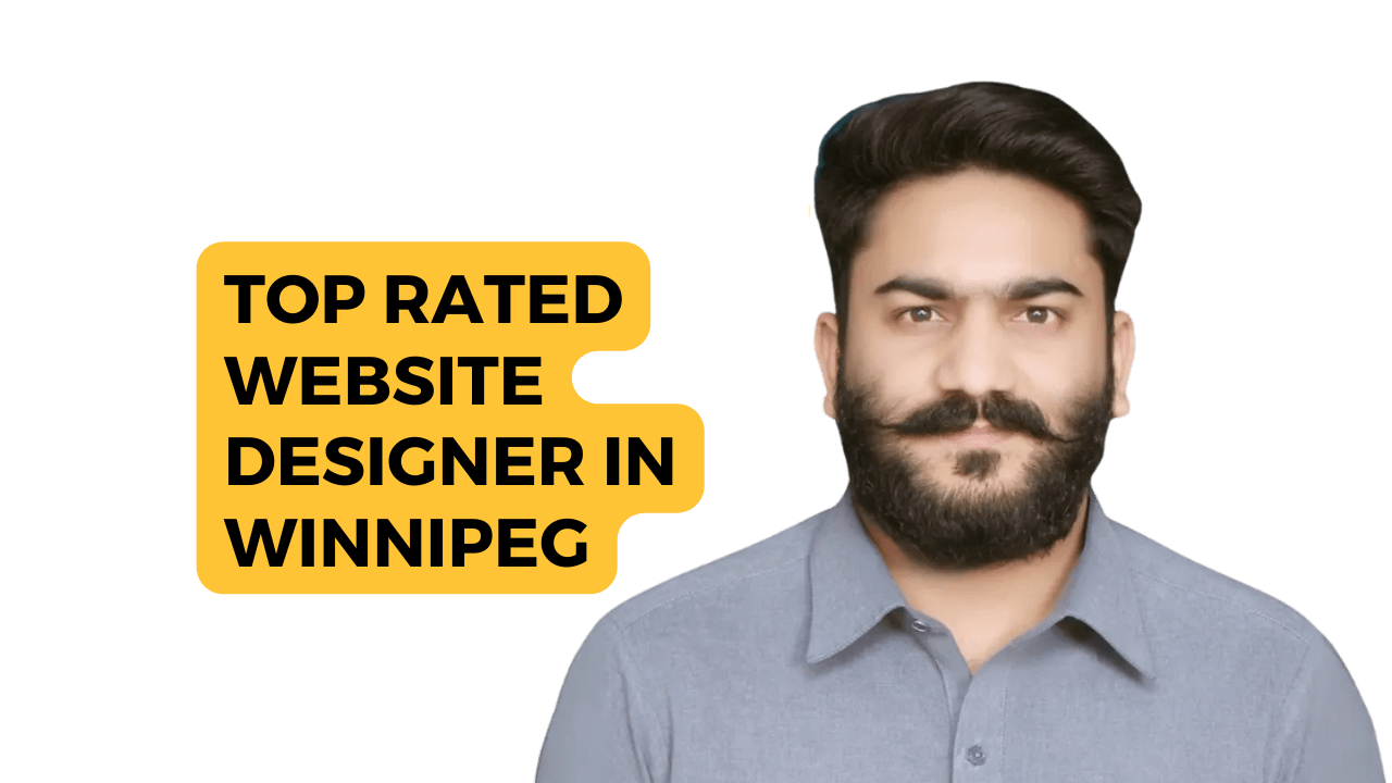 The image appears to be an advertisement or promotional graphic for an expert website designer located in Winnipeg. The obscured face suggests privacy or a focus on the message rather than the individual’s identity. If you need any further assistance, feel free to ask!