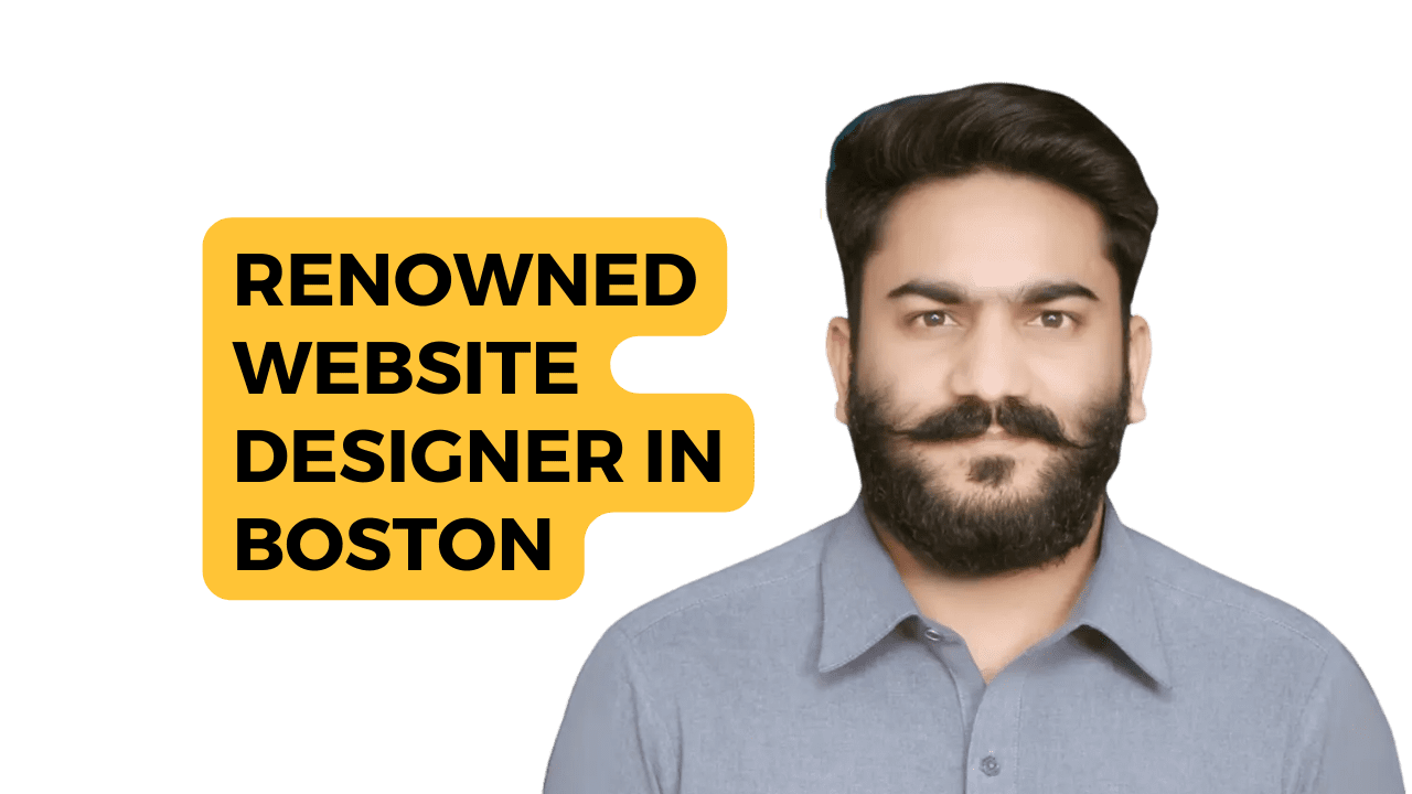 The image appears to be an advertisement or promotional graphic for an expert website designer located in Boston. The obscured face suggests privacy or a focus on the message rather than the individual’s identity. If you need any further assistance, feel free to ask!