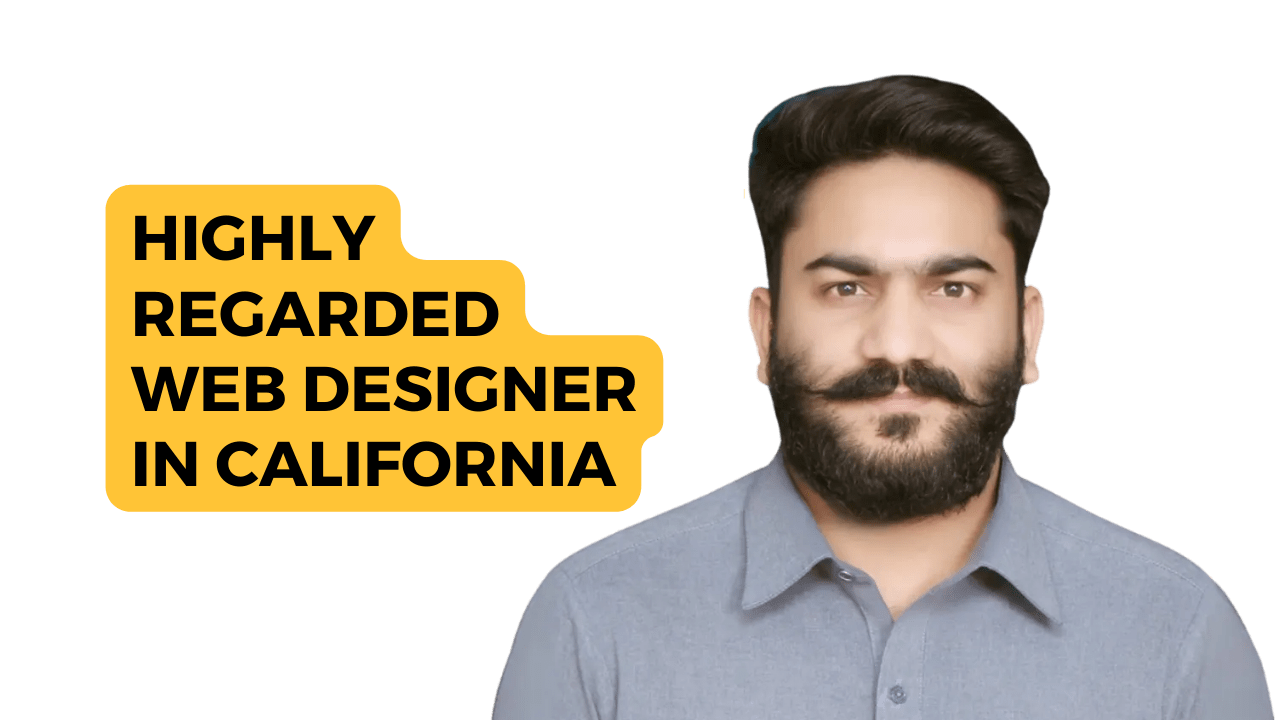 The image appears to be an advertisement or promotional graphic for an expert website designer located in California. The obscured face suggests privacy or a focus on the message rather than the individual’s identity. If you need any further assistance, feel free to ask!