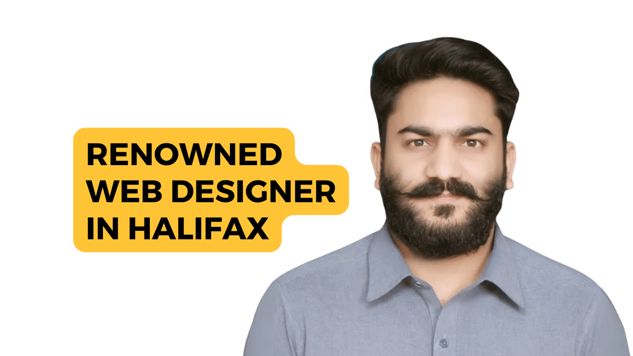 The image appears to be an advertisement or promotional graphic for an expert website designer located in Halifax. The obscured face suggests privacy or a focus on the message rather than the individual’s identity. If you need any further assistance, feel free to ask!