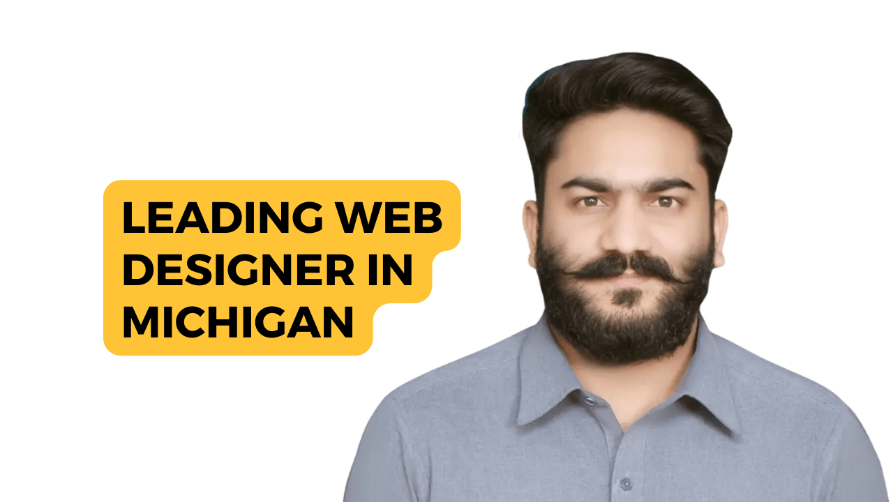 The image appears to be an advertisement or promotional graphic for an expert website designer located in Michigan. The obscured face suggests privacy or a focus on the message rather than the individual’s identity. If you need any further assistance, feel free to ask!