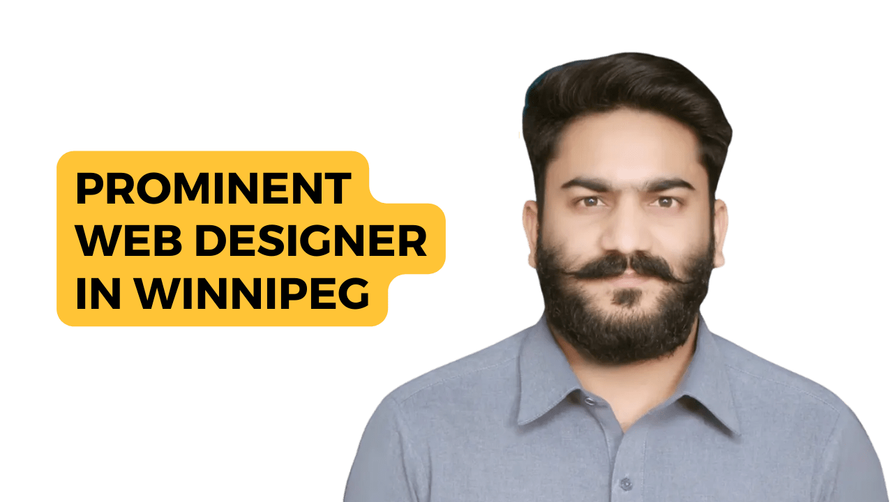 The image appears to be an advertisement or promotional graphic for an expert website designer located in Winnipeg. The obscured face suggests privacy or a focus on the message rather than the individual’s identity. If you need any further assistance, feel free to ask!