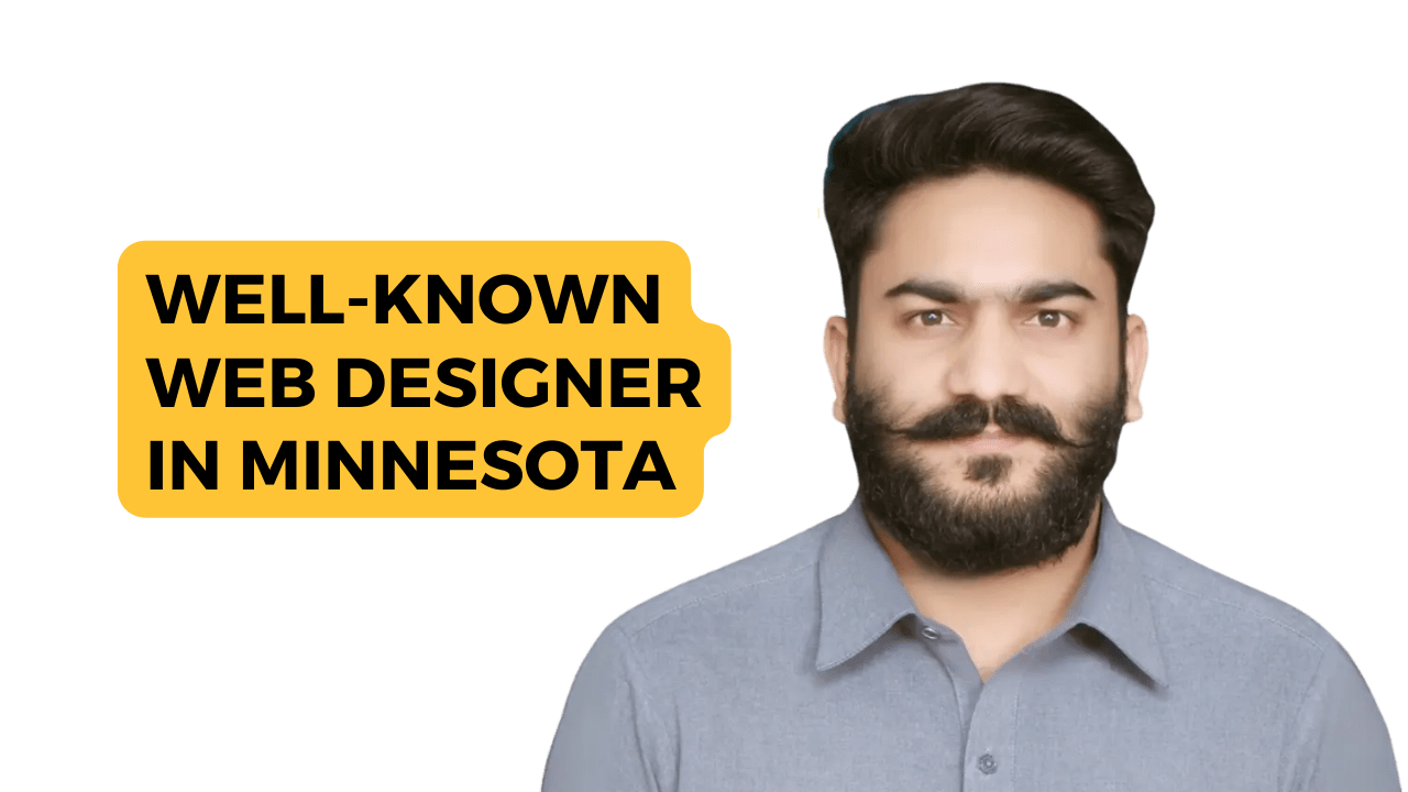 The image appears to be an advertisement or promotional graphic for an expert website designer located in Minnesota. The obscured face suggests privacy or a focus on the message rather than the individual’s identity. If you need any further assistance, feel free to ask!