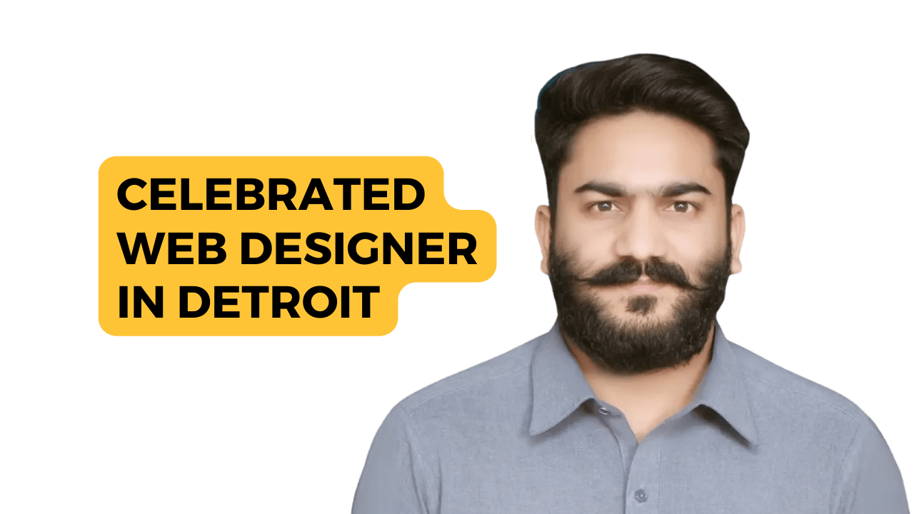 The image appears to be an advertisement or promotional graphic for an expert website designer located in Detroit. The obscured face suggests privacy or a focus on the message rather than the individual’s identity. If you need any further assistance, feel free to ask!