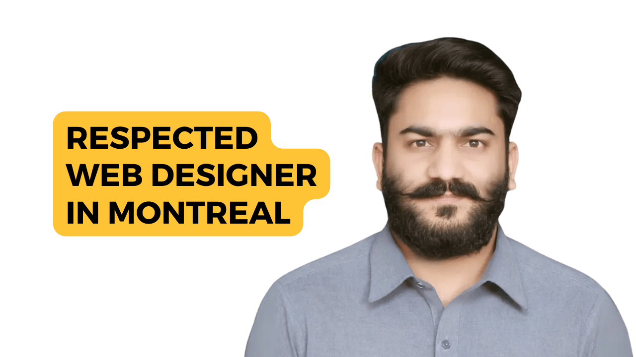 The image appears to be an advertisement or promotional graphic for an expert website designer located in Montreal. The obscured face suggests privacy or a focus on the message rather than the individual’s identity. If you need any further assistance, feel free to ask!