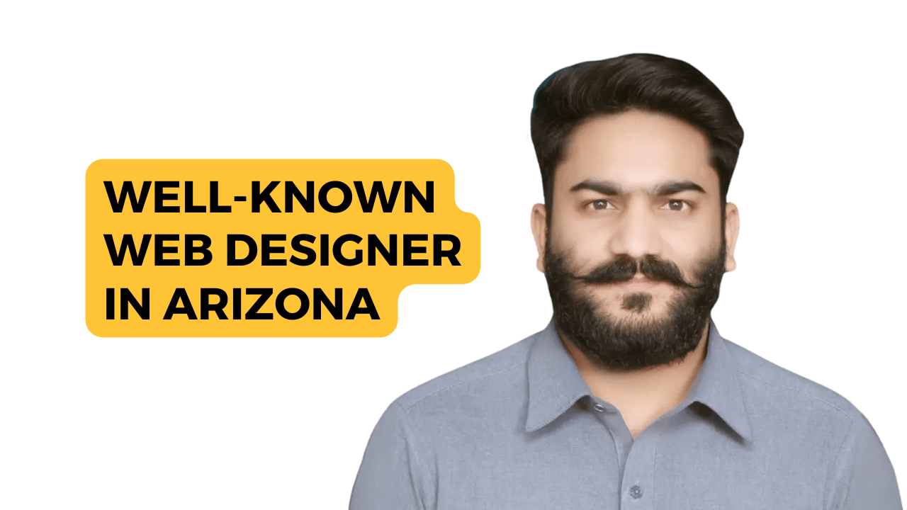 The image appears to be an advertisement or promotional graphic for an expert website designer located in Arizona. The obscured face suggests privacy or a focus on the message rather than the individual’s identity. If you need any further assistance, feel free to ask!