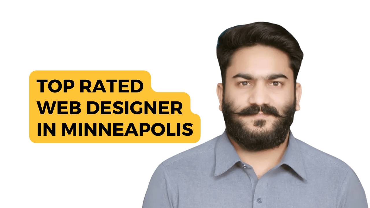 The image appears to be an advertisement or promotional graphic for an expert website designer located in Minneapolis. The obscured face suggests privacy or a focus on the message rather than the individual’s identity. If you need any further assistance, feel free to ask!